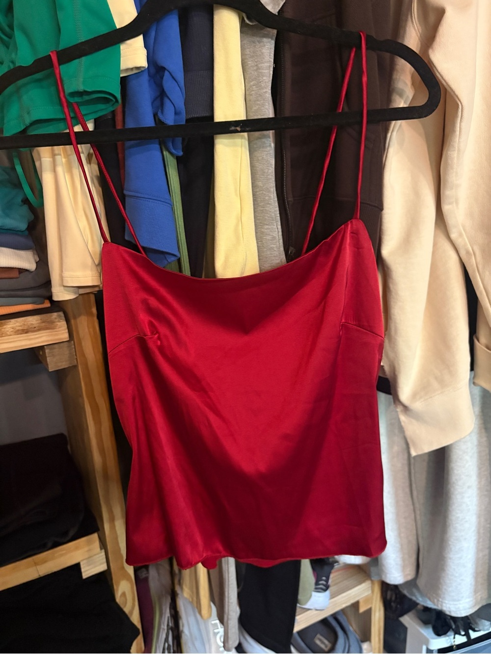 SHEIN Red Satin Spaghetti Strap Cami